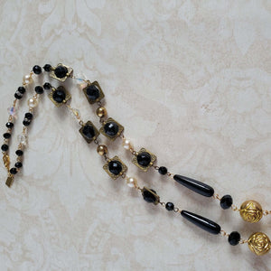 Handcrafted Chain with Variety of Black and Gold Beads