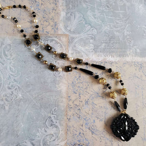 Repurposed Vintage Necklace in Black and Gold