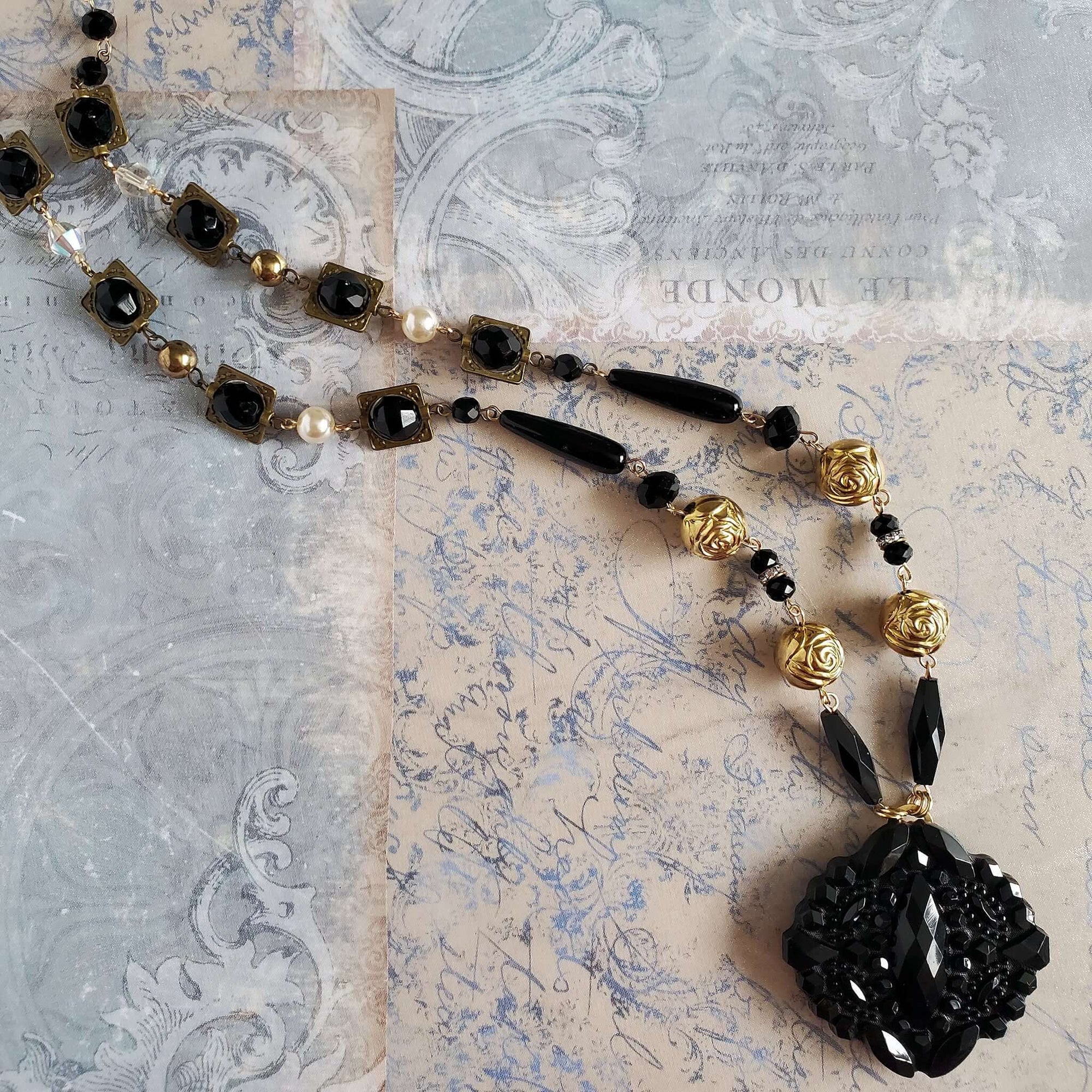 Black and Gold Assemblage Necklace