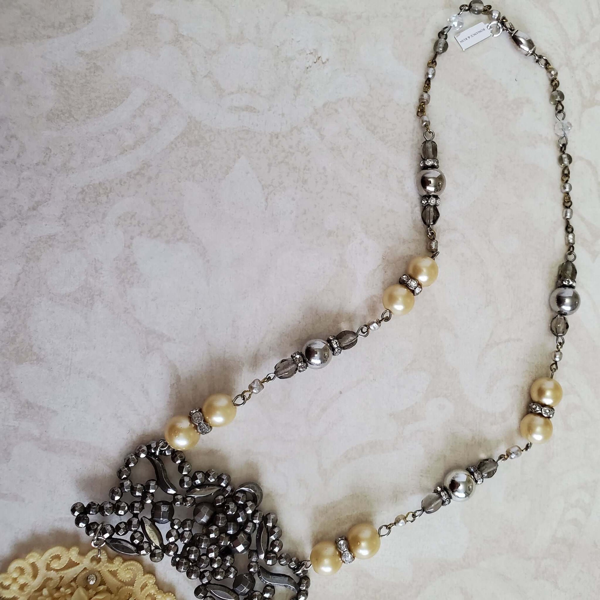Vintage Pearl And Glass Bead Chain, Single Strand